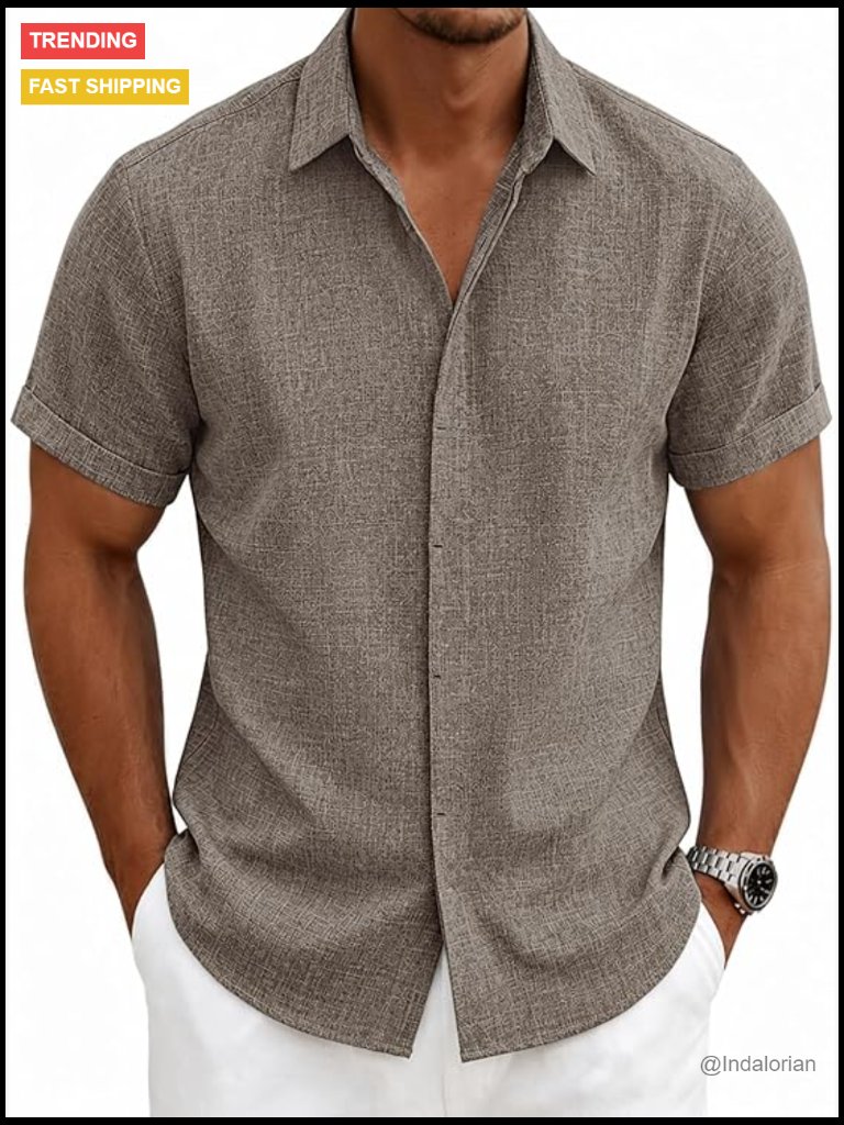 Linen Blend Short Sleeve Button Down Shirt Casual Summer Beach Vacation